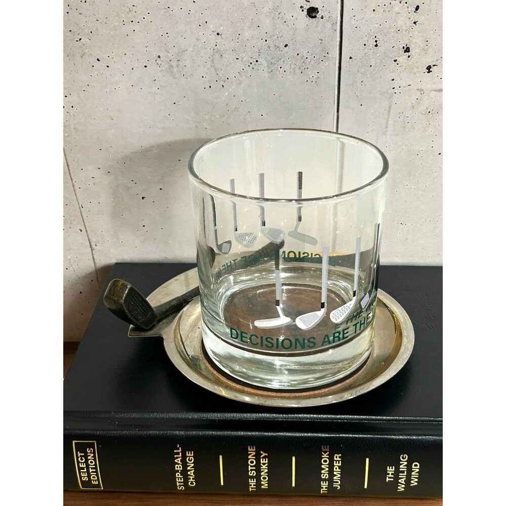 Vtg Golf Coaster Catchall & Cristar Golf Whiskey Glass Decisions Are The Worst